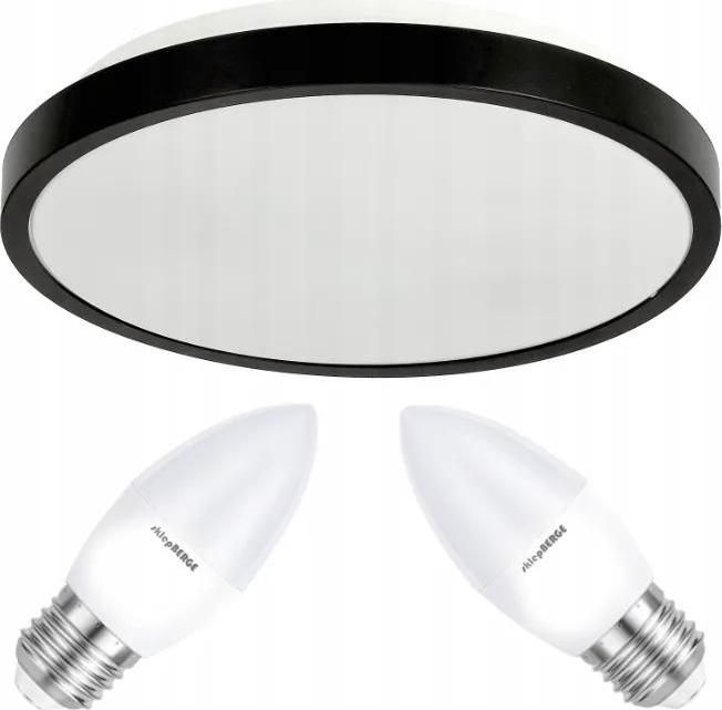 BERGE Stropní LED svítidlo LARI-R BLACK - 2xE27 IP20 + 2x E27 10W svíčka - studená bílá