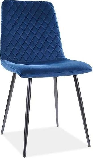 Tmavě modrá židle IRYS VELVET s černými nohami