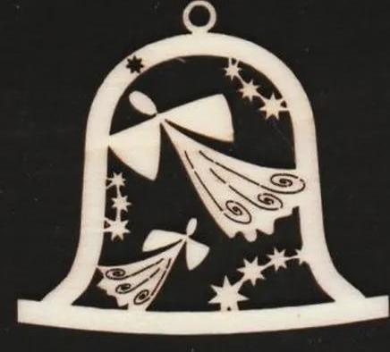 AMADEA Dřevěná ozdoba zvonek s anděly 6 cm
