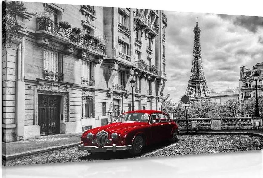 Obraz červené retro auto v Paříži