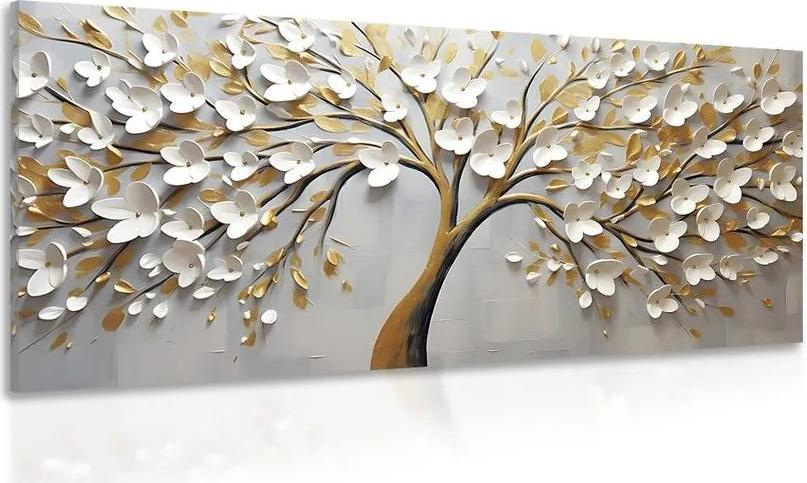 Obraz zlatý strom s květinami