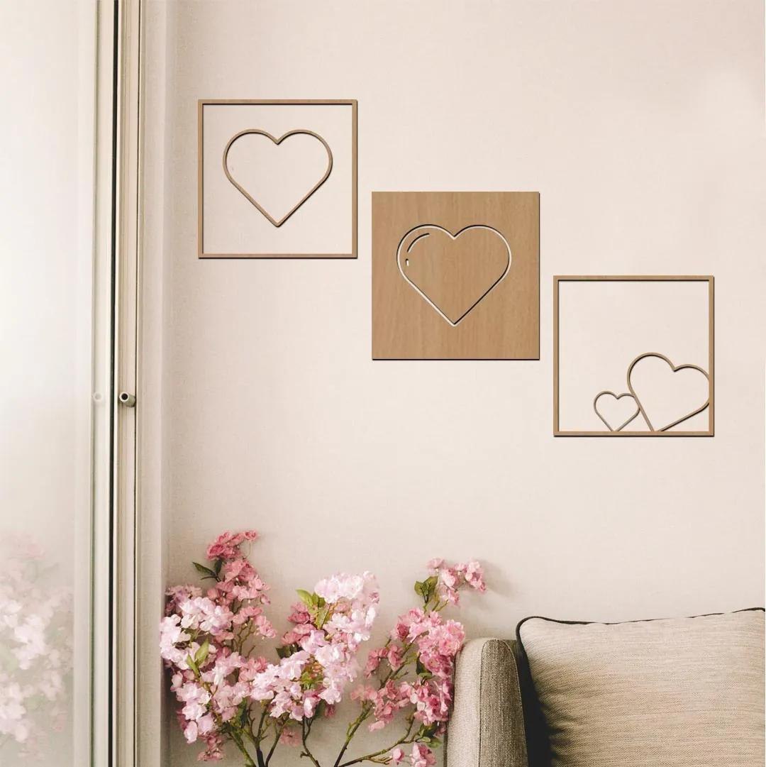 dřevo života 3dílná kolekce dřevěných srdcí na zeď Barevný vzor: Buk