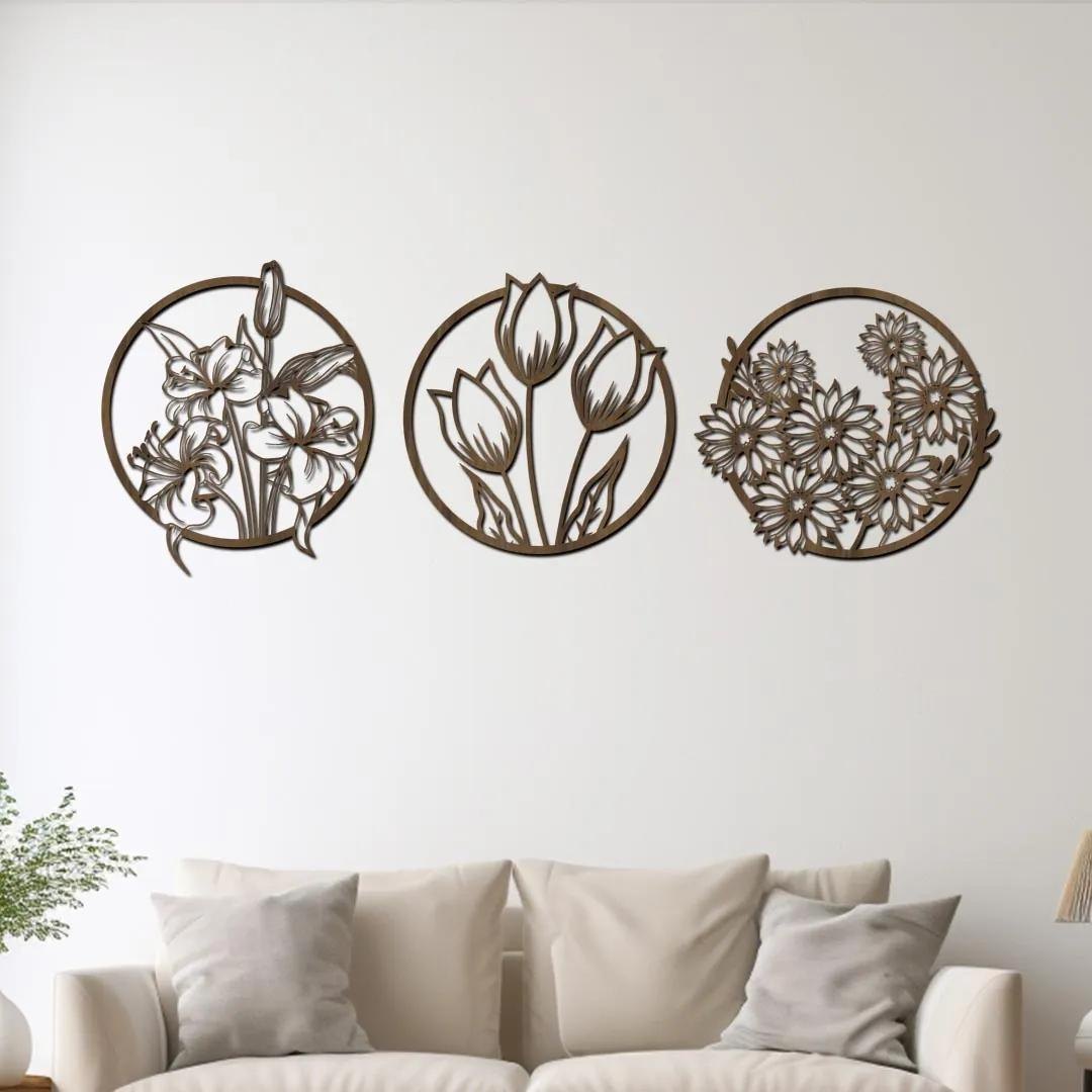 dřevo života Dřevěné dekorace na zeď KVĚTINY V KRUHU Barevný vzor: Buk