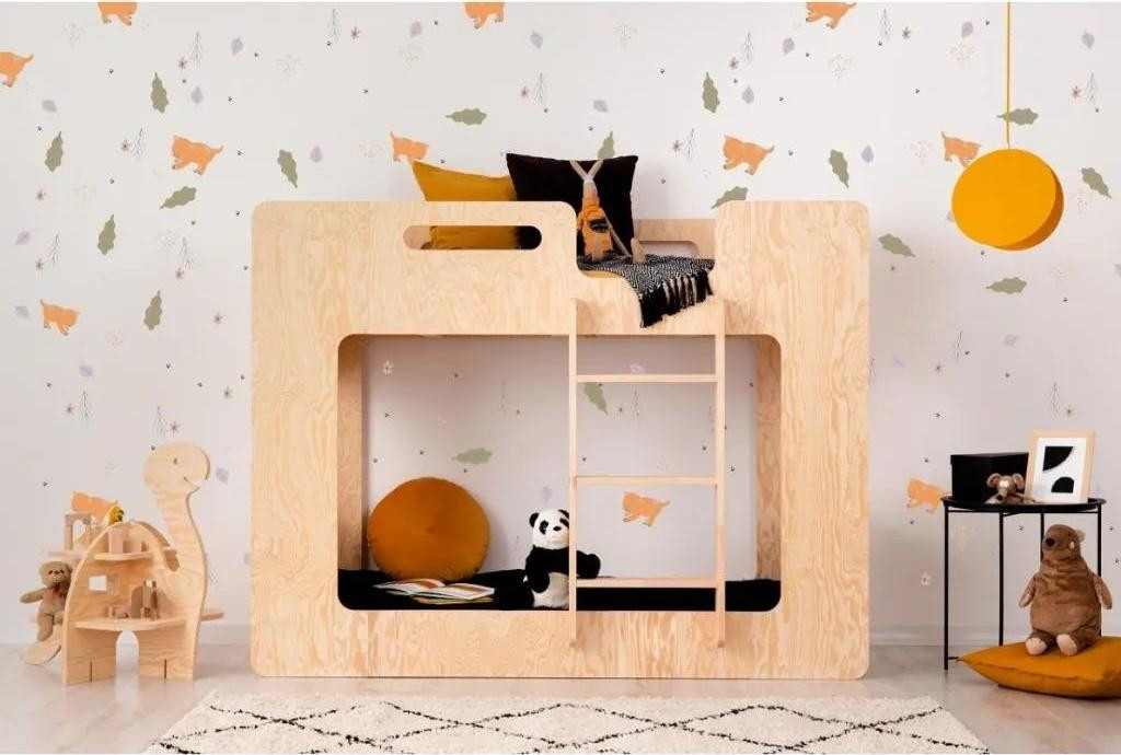 Domečková patrová dětská postel z masivního dřeva 90x200 cm v přírodní barvě Mila DMP Rozměr: 80x190 cm